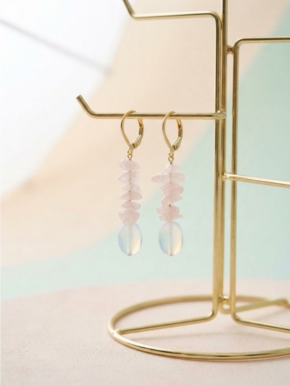 HandmadeGold Opalite & Rose Quartz Dangle Earrings